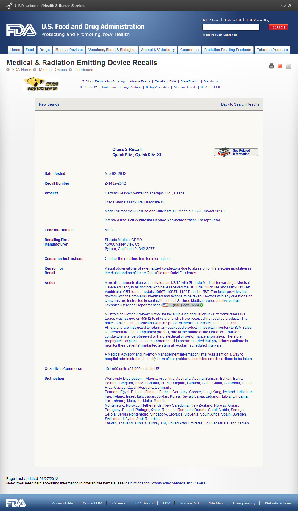 FDA Quicksite recall